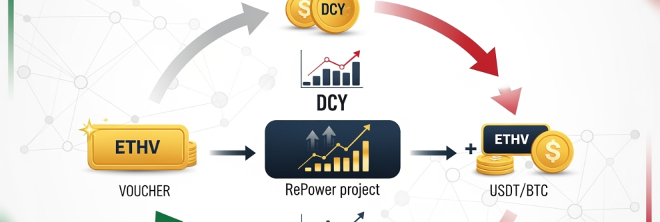 Scopri come DinastyCoin RePower moltiplica il Ciclo della Prosperità di Ente Dinastycoin Club. Trasforma i tuoi cashback ETHV in DCY crescenti e aumenta il potere d'acquisto automaticamente.